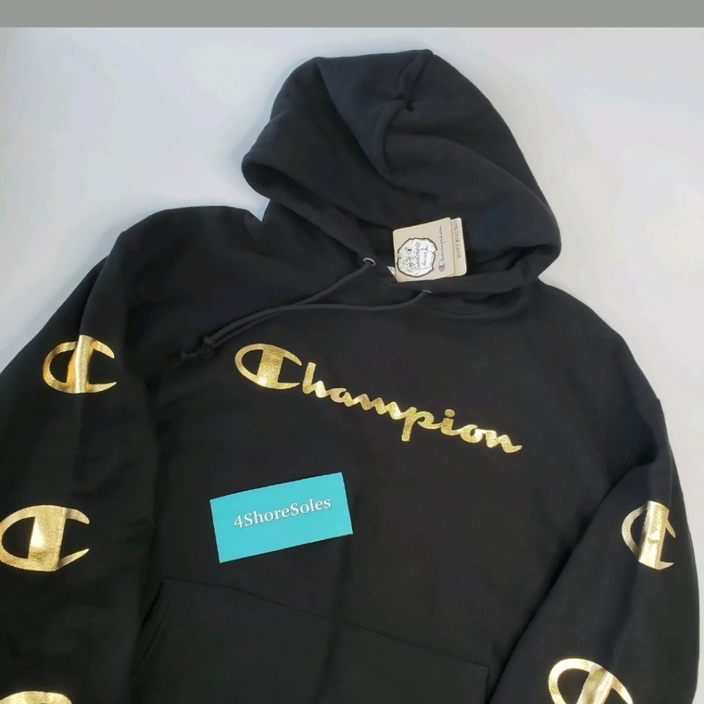 Champion Reverse Weave Gold Foil Script Hoodie 2XL